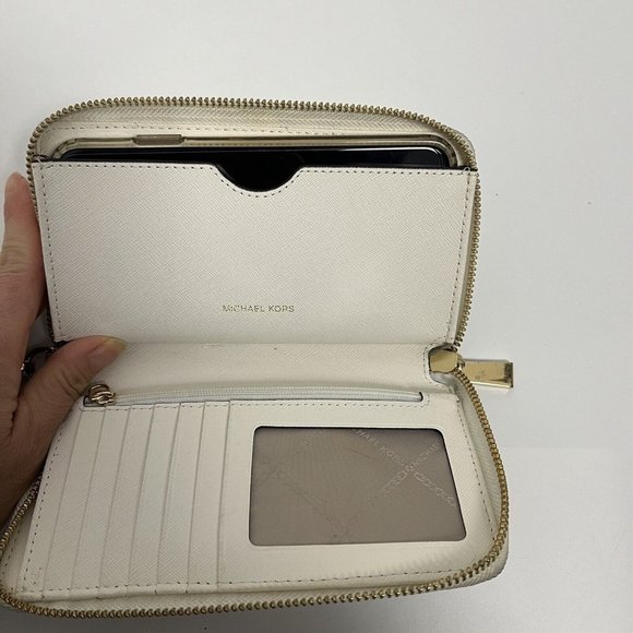 Michael Kors Jet Set Travel Phone Wallet Wristlet Off White Leather Cream - Picture 2 of 11